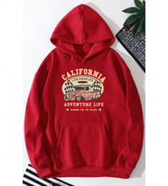 Unisex California Baskılı Kapüşonlu Sweatshirt (A.Kırmızı)