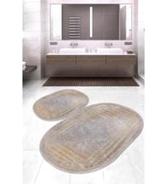 Dijital Baskılı Kaymaz Taban Yıkanabilir Oval 2'li Klozet Takımı Banyo Paspası NOKZ-SD-233 (Kahverengi)