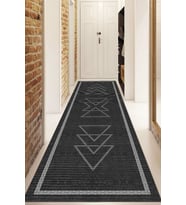 Dijital Baskılı Kaymaz Taban Yıkanabilir Modern Yolluk Ve Koridor Halısı NDU-SD-1063 (Antrasit)