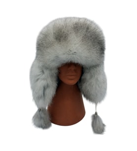 Hakiki Deri Gerçek Tilki Kürklü Ushanka Şapka Erkek Kadın Şapka Bere (Gri)