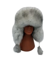 Hakiki Deri Gerçek Tilki Kürklü Ushanka Şapka Erkek Kadın Şapka Bere (Gri)