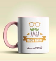 Kişiye Özel Amca Baba Yarısı Tasarımlı Siyah Kupa Bardak (Pembe)