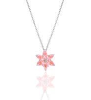 Söğütlü Silver Gümüş rodyumlu taşlı nilüfer lotus çiçeği kolye (Pembe)