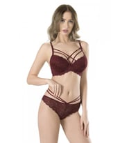 Fabony Bayan Dantelli İpli Yumuşak Cup Sütyen Külot Takımı 4120 (Bordo)
