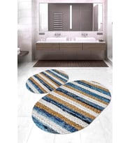 Dijital Baskılı Kaymaz Taban Yıkanabilir Oval 2'li Klozet Takımı Banyo Paspası NOKZ-HS-337 (Mavi)