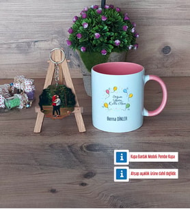 Doğum Günü Hediyesi Kupa Bardak Beyaz ve Fotoğraflı Ahşap Anahtarlık Hediye (Model 6)