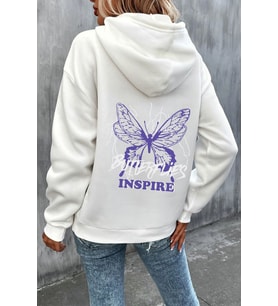 Unisex Butterfly & Letter Graphic Baskılı Sweatshirt (A.Beyaz)