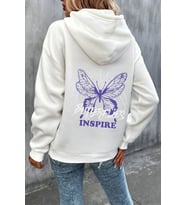 Unisex Butterfly & Letter Graphic Baskılı Sweatshirt (A.Beyaz)