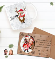BK Gift Kişiye Özel Mutlu Yıllar Kupa Bardak ve Retro Ahşap Yılbaşı Tebrik Kartı Hediye Seti-5 (Mavi)