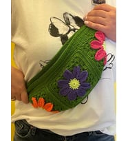 EL ÖRGÜSÜ TASARIM ÇİÇEKLİ FREEBAG ÇAPRAZ ÇANTA SPOR ÇANTA (Yeşil)