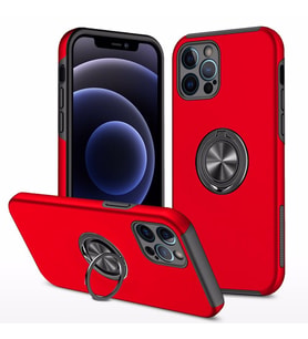 Uyumlu Model Apple iPhone 13 Pro Max Kılıf Yüzüklü Düz Renk Kapak (Kırmızı)