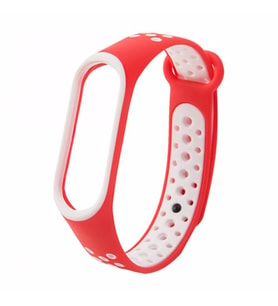 Xiaomi Mi Band 3 / 4 Kordon Delikli Spor Kordon (Kırmızı-Beyaz)