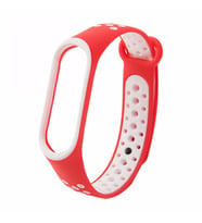 Xiaomi Mi Band 3 / 4 Kordon Delikli Spor Kordon (Kırmızı-Beyaz)