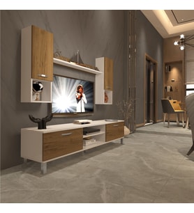 Decoraktiv Eko 5da Mdf Dvd Krom Ayaklı Tv Ünitesi Tv Sehpası (Beyaz - Pera)