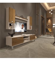 Decoraktiv Eko 5da Mdf Dvd Krom Ayaklı Tv Ünitesi Tv Sehpası (Beyaz - Pera)