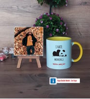 Sevimli Panda Fotoğraflı Dekoratif Taş, Kupa Bardak Beyaz Hediye (Model 7)