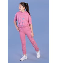 Toontoy Kız Çocuk Reflektörlü Yıldız Baskılı Eşofman Takımı (Gül Kurusu)
