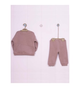 Asimetrik Cep Detaylı 3 iplik İkili Bebe  takımı (Kahverengi)