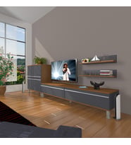 Decoraktiv Eko On Mdf Std Krom Ayaklı Tv Ünitesi Tv Sehpası (Antrasit - Ceviz)