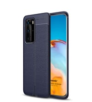 Microsonic Huawei P40 Pro Kılıf Deri Dokulu Silikon (Lacivert)
