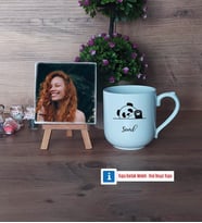Sevimli Panda Fotoğraflı Dekoratif Taş, Kupa Bardak Beyaz Hediye (Model 5)
