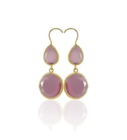 Kadir Jewellery 22 Ayar Altın Kaplama Kadın Taşlı Küpe -El İşçiliği Ve Hipoalerjenik Küpe (Pembe)