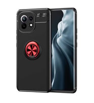 Xiaomi Mi 11 Kılıf Yüzüklü Magnetli Ravel Case (Siyah-Kırmızı)