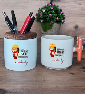 Mühendis Hanım Diyeceksiniz Hediye Sepeti Kupa Bardak T Kulplu, Kalemlik Hediyeleri Kadın Mühendise Mühendisler Günü Hediyesi (Model 7)