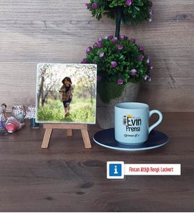 Evin Prensi Fotoğraflı Dekoratif Taş, Ahşap Altlıklı Türk Kahvesi Fincanı Hediye (Model 4)