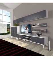 Decoraktiv Eko 8 Mdf Dvd Gold Tv Ünitesi Tv Sehpası (Beyaz - Antrasit)