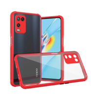 Oppo A54 4G Kılıf Kenar Renkli Sararmaz Şeffaf Kapak (Kırmızı)