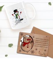 BK Gift Kişiye Özel Mutlu Yıllar Kupa Bardak ve Retro Ahşap Yılbaşı Tebrik Kartı Hediye Seti-2 (Kırmızı)