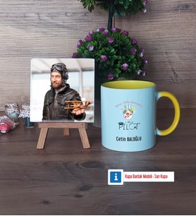 Pilot Fotoğraflı Dekoratif Taş, Kupa Bardak Beyaz Hediye (Model 7)