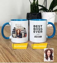 Kişiye Özel Karikatürlü Patron Hediye Kupa Bardak Big Boss Kadın Patrona Doğum Günü Hediyesi (Mavi)