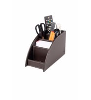 Masaüstü Deri Kalemlik Kumandalık Organizer 4 Gözlü Desktop Organizer Rainbow Vegan 10x21,5x12,5 cm (KAHVE)