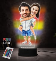 Kişiye Özel Fotoğraflı Sarılan Çift Tasarımlı Karikatür 3D Led Lamba (RGB)