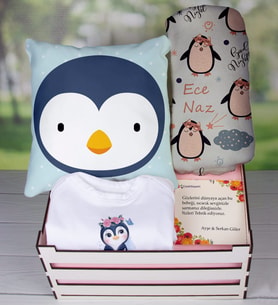 eJOYA Ahşap Sandıkta Kişiye Özel Zıbın Yastık Ve Battaniye Bebek Hediye Seti 109625 (Pembe)