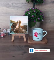 Sevgililer Günü Hediyesi Fotoğraflı Dekoratif Taş, Ahşap Altlıklı Türk Kahvesi Fincanı Hediye (Model 1)