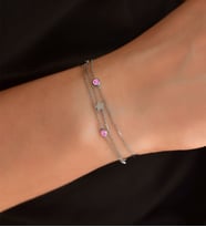 Papatya Silver 925 Ayar Gümüş Rodyum Kaplama Taşlı Yıldız Zincir Bileklik (Pembe)