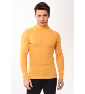 Erkek Balıkçı Yaka Boğazlı Slim Fit Kazak (Hardal Sarısı)