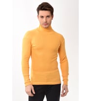 Erkek Balıkçı Yaka Boğazlı Slim Fit Kazak (Hardal Sarısı)