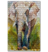 Cakapuzzle Kahverengi Fil Suluboya Çizim Puzzle Yapboz MDF (Ahşap) (255 Parça)