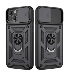 Apple iPhone 13 Uyumlu Kızaklı Kamera Korumalı Tank Kılıf (Siyah)