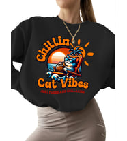 Bej Sweatshirt kadın Rahatlatıcı kedi titreşimleri Baskılı 3 iplik şardonlu Sweatshirt erkek (Siyah)