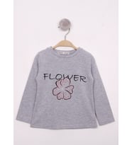 Toontoy Kız Çocuk Flower Baskılı T-Shirt ( Gri-Melanj)