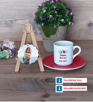 Fransızca Öğretmeni Türk Kahvesi Fincanı Ahşap Altlıklı ve Fotoğraflı Ahşap Anahtarlık Hediye Öğretmenler Günü Hediyesi (Model 3)