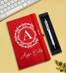 Kişiye Özel Defter & Kalem Hediye Seti (Kırmızı)
