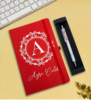 Kişiye Özel Defter & Kalem Hediye Seti (Kırmızı)