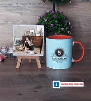 Baş Harf ve İsim Soyisim Fotoğraflı Dekoratif Taş, Kupa Bardak Beyaz Hediye (Model 13)