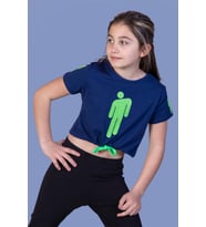 Toontoy Kız Çocuk Crop Model Baskılı Taş İşlemeli Tişört (Lacivert)